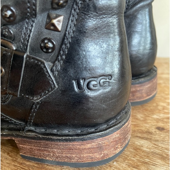 UGG Black Leather Studded Mid-Calf Boots Shearling Lined Innersole Woman's 7.5 - Picture 3 of 14